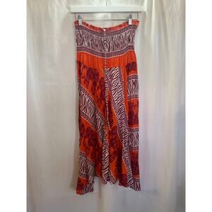 Orange & Burgundy Elephant Print Strapless Midi Dress – Boho Tube Dress
